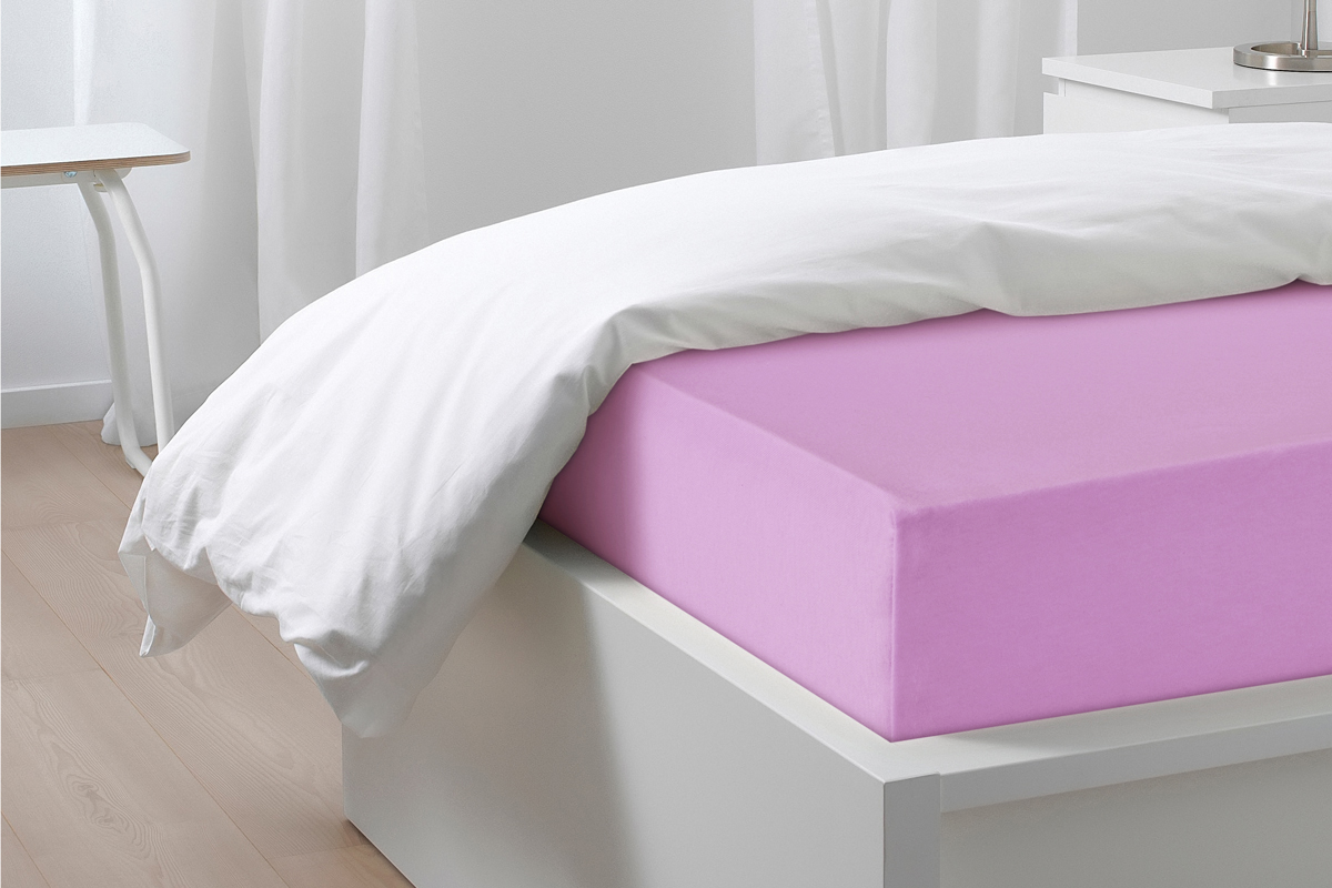Простыня на резинке Трикотажная сиреневая