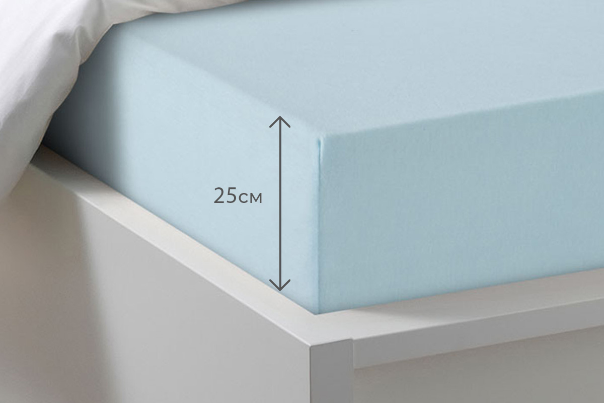 Простыня на резинке Трикотажная голубая